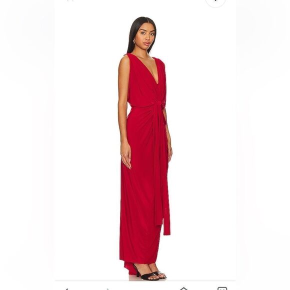 MISA Los Angeles Xenia Dress red jersey draped tie maxi Revolve $330 Sz S - Picture 4 of 11